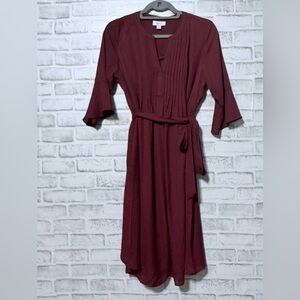 Style & Co Petite Pintucked Georgette Belted Midi Dress